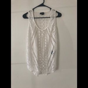 White geometric racer back tank top